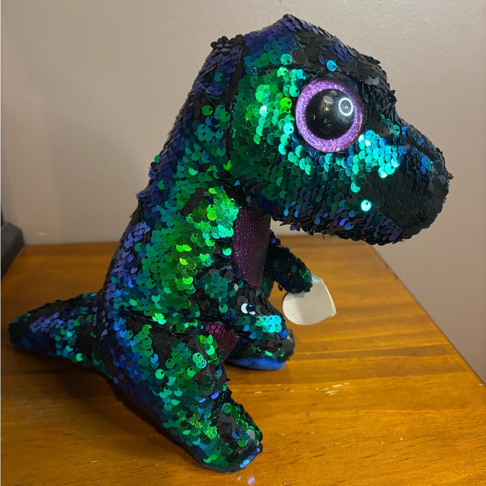 Ty “Crunch” Big flippable Sequin Reptile Plush Toy - Green and Black